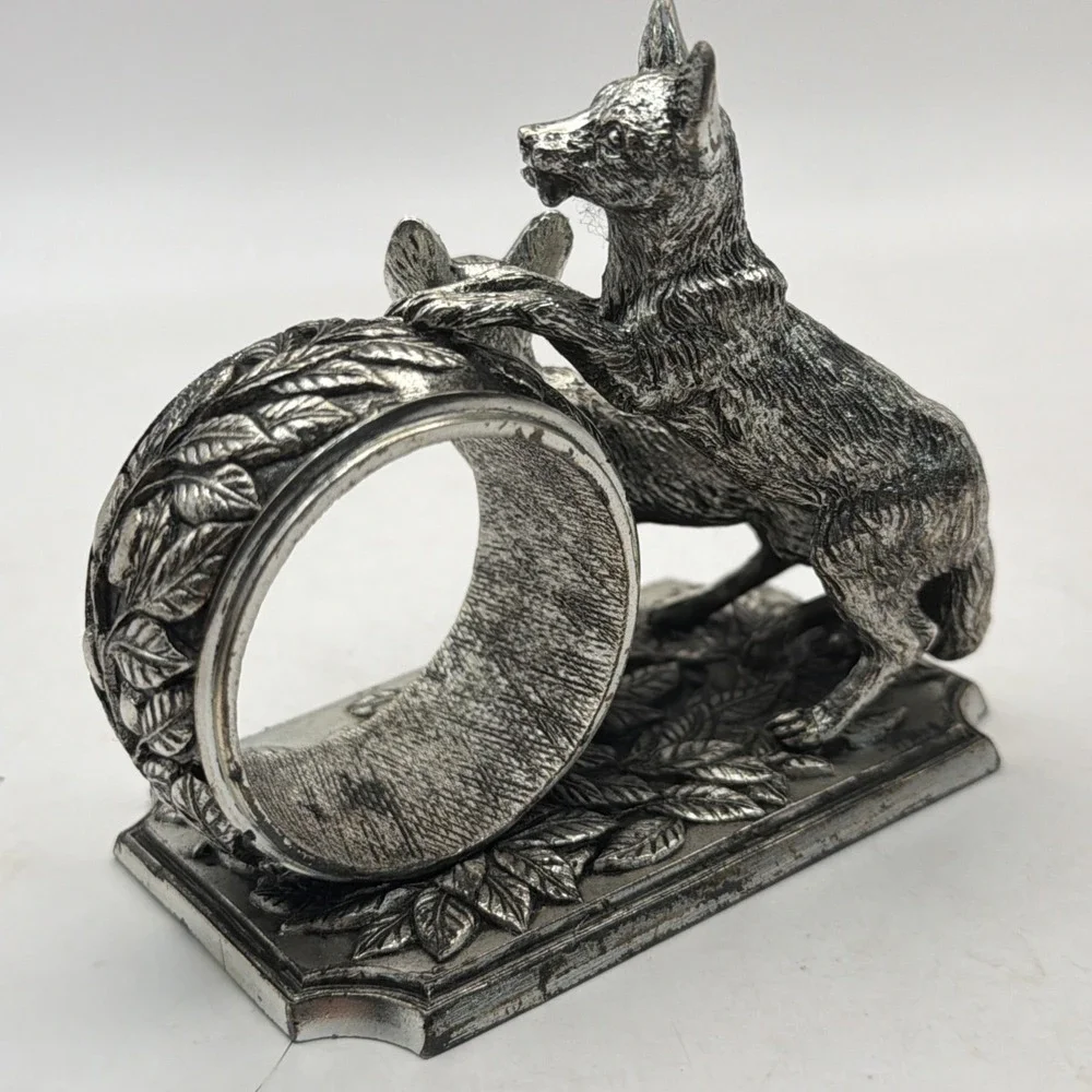 Franklin Mint Animals At Play Napkin Ring Silver Plate Canine Vintage 1977